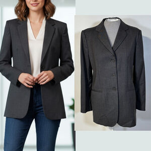 Vintage Emporio Armani Gray Virgin Wool Blazer Jacket Women's Size 10 EU 46
